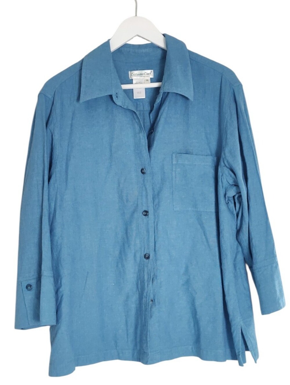 Blue Coldwater Creek Linen Button Front Shirt Blouse Sz Extra Large Retro